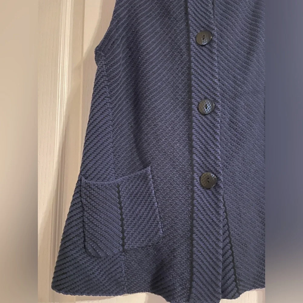 Habitat Clothes To Live In Navy Blue Cotton Knit Button Front Funnel Neck Vest S